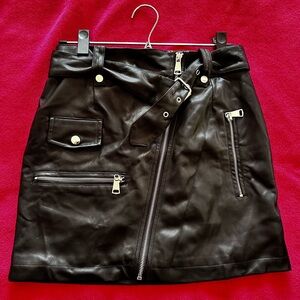 7 For All Mankind Black Faux Leather Mini Skirt with Silver Hardware